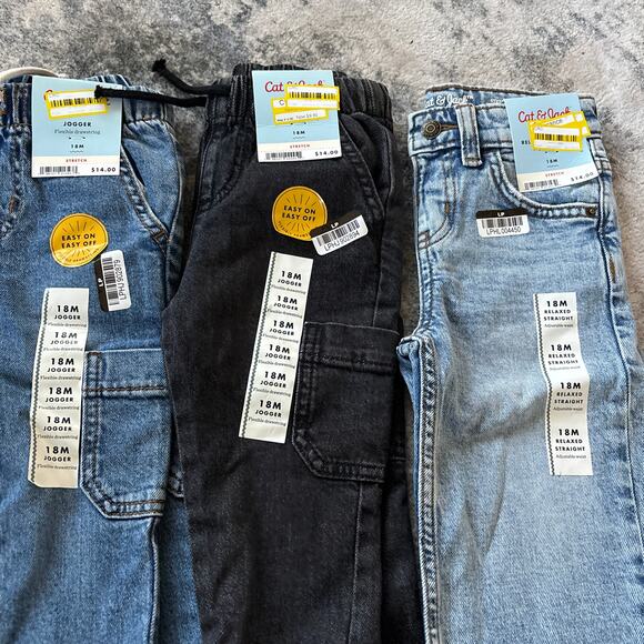 Cat and Jack Jeans Boys 18 Months Straight  Denim Joggers NEW Lot of 3 - Picture 3 of 3
